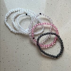 Allie + Bess Stack of 6 Beaded Bracelets in White, Pink, Lavender and Black